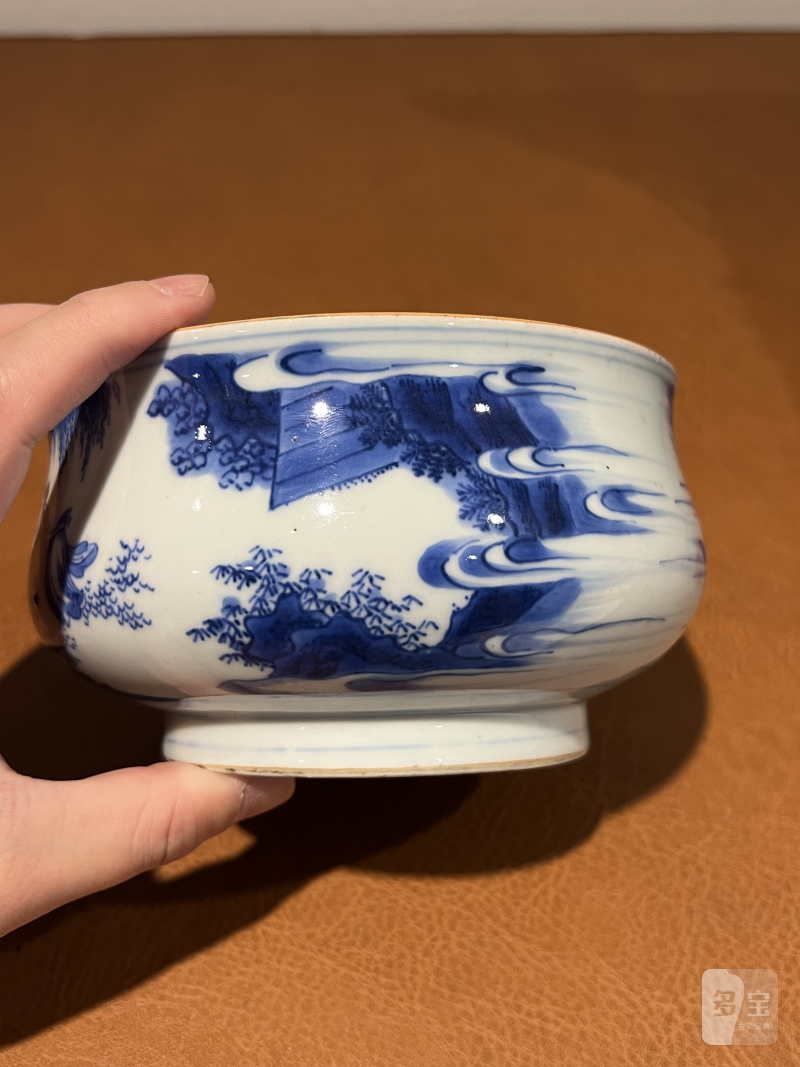 明崇祯 青花人物故事纹炉 - 图8